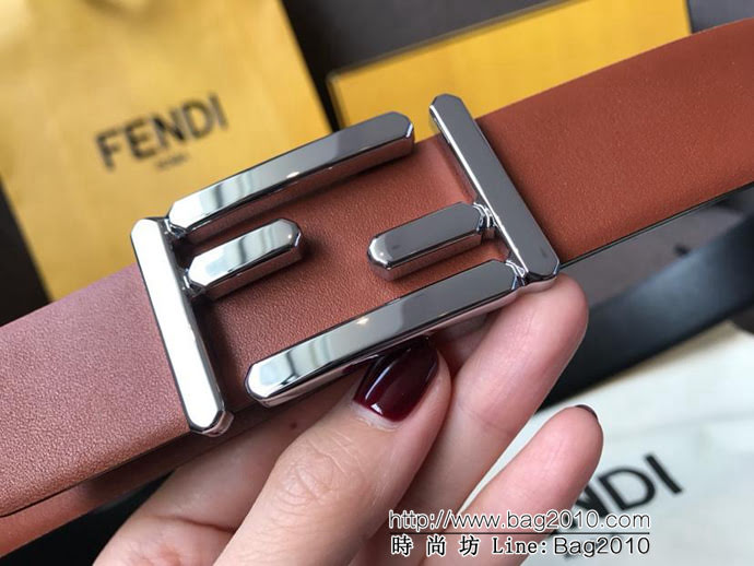 FENDI芬迪 實物拍攝 最新爆款 柔軟小牛皮皮帶 雙F標誌 BAGUETTE系列 時尚百搭款女款皮帶  xfp1303